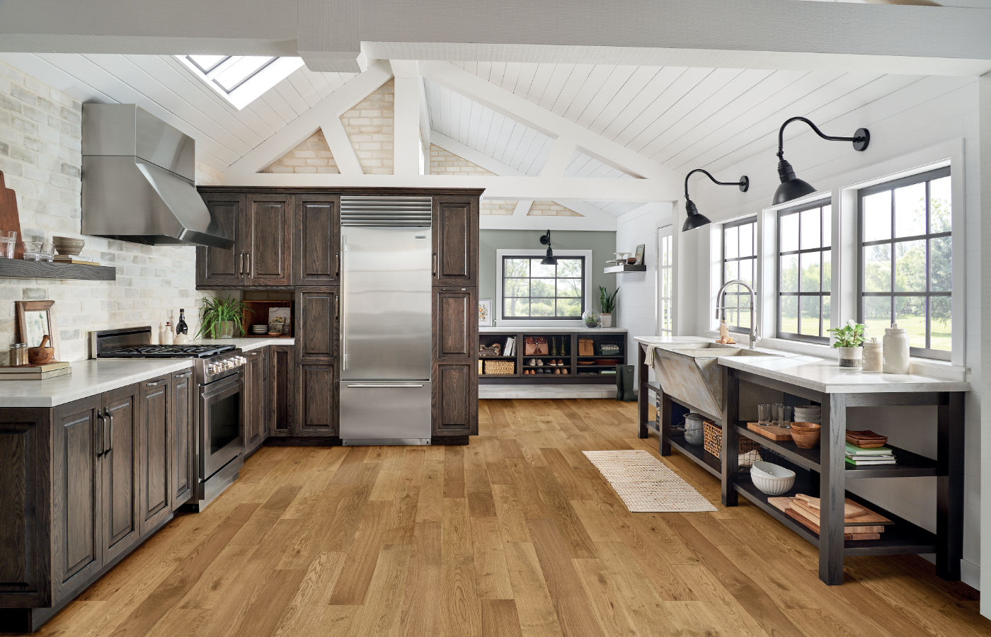 wood tile flooring in kitchen